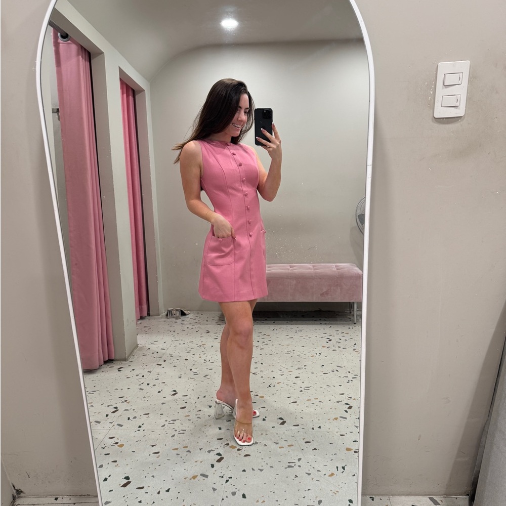 Pink Sheath Mini Dress Crew Neck Cocktail